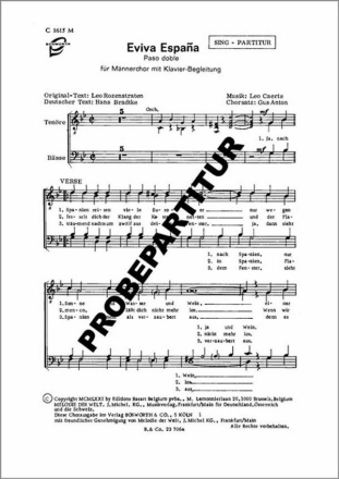 Eviva Espana f�r M�nnerchor und Klavier Klavierpartitur