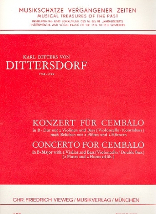 Konzert B-Dur fr Cembalo und Streicher (2 Flten und 2 Hrner ad lib) Partitur