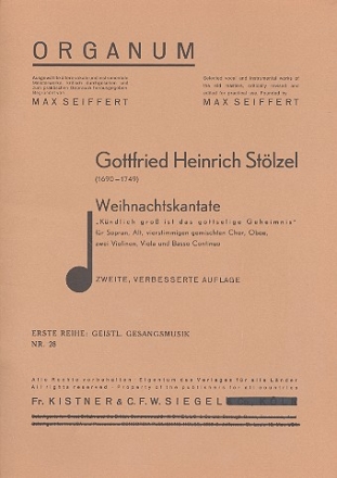 Weihnachtskantate fr Soli, gem Chor, Oboe, Streicher und Bc Partitur und Stimmen