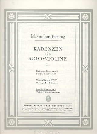 Kadenzen zum Violinkonzert op.6 fr Violine solo Hennig, Maximilan, Komponist