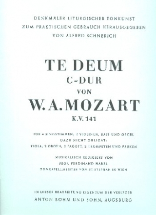 Te Deum KV141 fr gem Chor und Orchester Klavierauszug