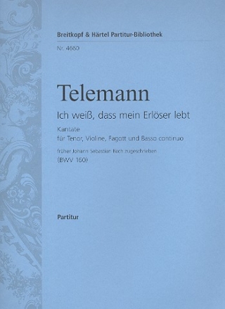 Ich wei dass mein Erlser lebt Kantate Nr.160 BWV160 Partitur