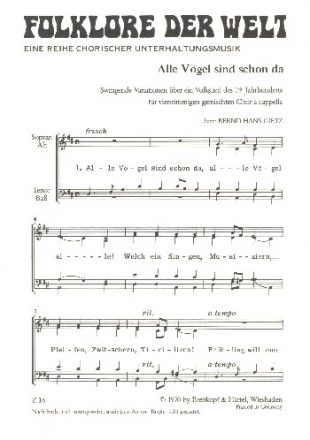 Alle Vgel sind schon da fr gem Chor a cappella Chorpartitur