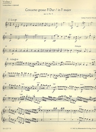 Concerto grosso F-Dur op.6,9 HWV327 fr Orchester Violine 1