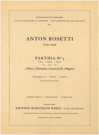 Parthia D-Dur Nr.3 fr 2 Oboen, 2 Klarinetten (A), 2 Hrner (F) und Fagott Stimmen