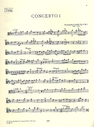 Concerto grosso D-Dur op.6,1 fr 2 Violinen, Violoncello, Streicher und Bc Viola