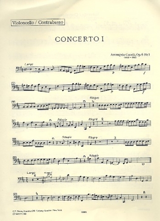 Concerto grosso D-Dur op.6,1 fr 2 Violinen, Violoncello, Streicher und Bc Cello / Bass