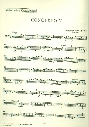 Concerto grosso B-Dur op.6,5 fr 2 Violinen, Violoncello, Streicher und Bc Cello / Bass