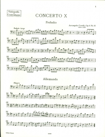 Concerto grosso C-Dur op.6,10 fr 2 Violinen, Violoncello und Orchester Cello / Bass