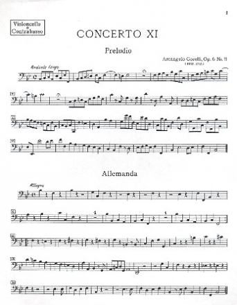 Concerto grosso B-Dur op.6,11 fr 2 Violinen, Violoncello und Orchester Cello / Bass