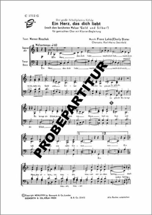 Ein Herz das dich liebt f�r gem Chor und Klavier Chorpartitur (dt)
