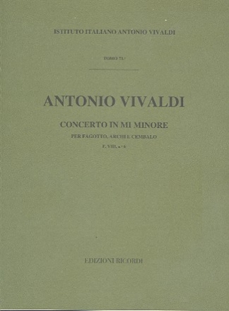 Konzert e-Moll F.VIII:6 für Fagott, Streicher und Bc Partitur