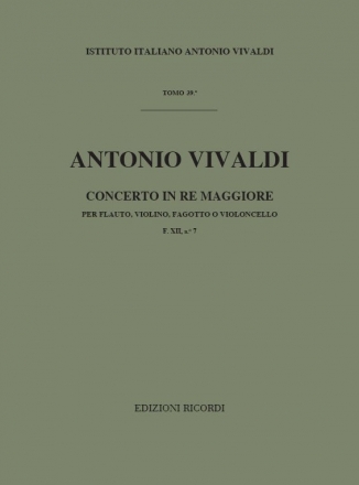 Concerto re maggiore RV92 per flauto dolce, violino, fagotto e bc partitura