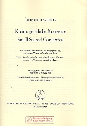 KLEINE GEISTLICHE KONZERTE BD.9 5 KONZERTE F. 1-3 SOPRANE, ALT, 1-2 TENOERE U. 1-2BAESSE, BC