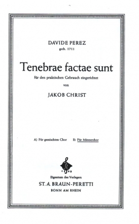 Tenebrae factae sunt fr Mnnerchor Partitur (la)