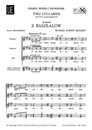 O MY DEAR HEART, YOUNG JESU SWEET BALULALOW FOR SSA CHOIR SCORE (EN)