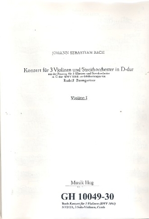Konzert D-Dur nach BWV1004 für 3 Violinen und Streicher Stimmenset (3-3-2-2-1 und Cembalo)