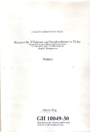 Konzert D-Dur nach BWV1004 fr 3 Violinen und Streicher Stimmenset (3-3-2-2-1 und Cembalo)