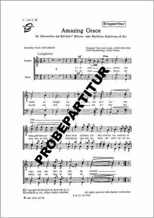 Amazing Grace f�r M�nnerchor und Klavier (DT) Klavierpartitur