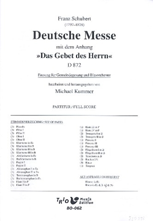 Deutsche Messe F-Dur D872 fr Gemeindegesang und Blasorchester Partitur