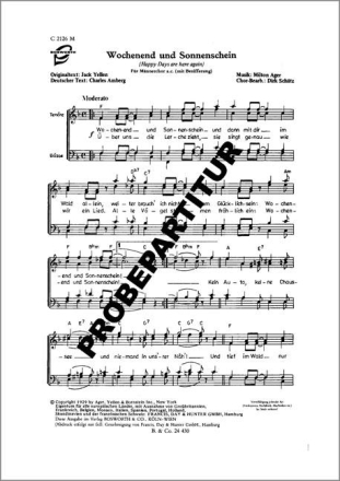 WOCHENEND UND SONNENSCHEIN f�r M�nnerchor a cappella Partitur