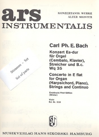 Konzert Es-Dur Wq35 fr Orgel (Cembalo, Klavier), Streicher und Bc Streicherset