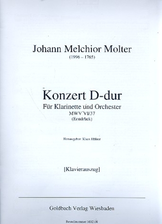 Konzert D-Dur MvW6/37 fr Klarinette und Orchester fr Klarinette in D und Klavier Klavierauszug ohne Solostimme!!!!!!!