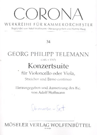 Konzertsuite TWV55:d6 fr Violoncello (Viola da gamba) und Streichorchester Stimmensatz (3-3-2-2-1)