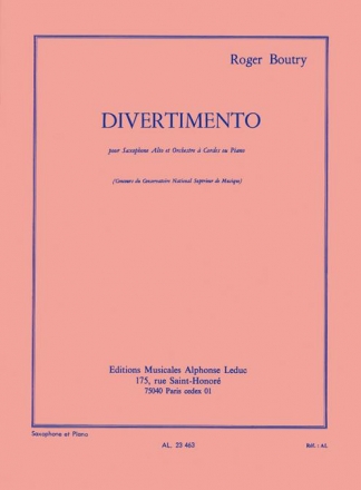 Divertimento pour saxophone alto et orchestre  cordes ou piano pour saxophone alto et piano