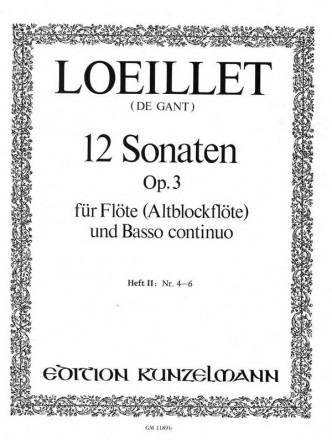 12 Sonaten op.3 Band 2 (Nr.4-6) fr Flte (Altblockflte) und Bc