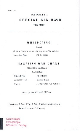 Whispering  und  Hawaiian War Chant: fr Big Band Stimmen
