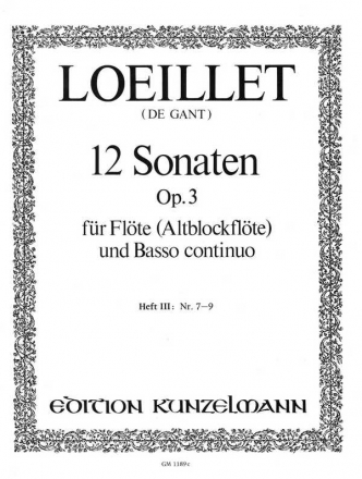 12 Sonaten op.3 Bd.3 (Nr.7-9) fr Flte (Altblockflte) und Bc