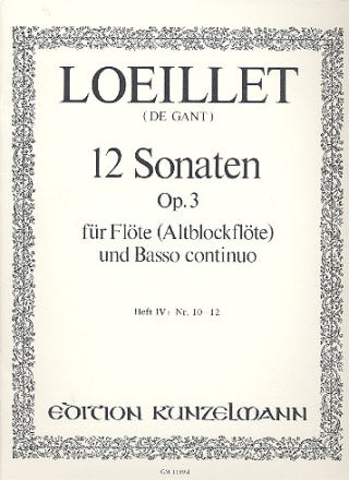 12 Sonaten op.3 Band 4 (Nr.10-12) fr Flte (Altblockflte) und Bc