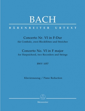 Concerto F-Dur Nr.6 BWV1057 fr Cembalo, 2 Blockflten und Streicher fr Cembalo, 2 Blockflten und Klavier