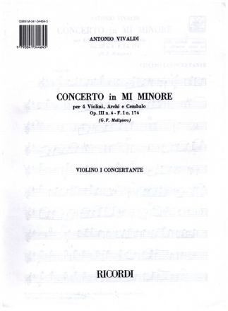 Konzert e-Moll op.3,4 F.I:174 fr 4 Violinen, Streicher und Bc Stimmensatz (4 Solostimmen und 3-3-2-2-1 und Bc)