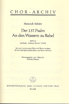 An den Wassern zu Babel SWV37 fr Doppelchor und Bc Partitur