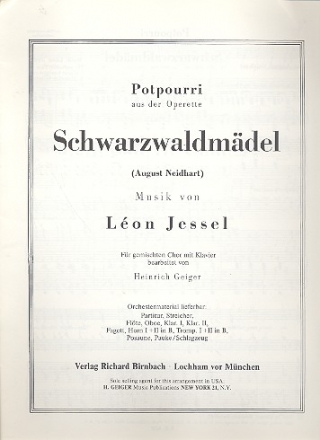Schwarzwaldmdel Potpourri fr gem Chor und Klavier Partitur
