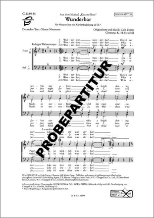 Wunderbar f�r M�nnerchor und Klavier Chorpartitur