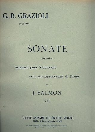 Sonate sol majeur pour violoncelle et piano