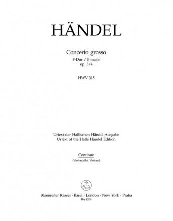 CONCERTO GROSSO F-DUR OP.3,4 HWV315 FUER ORCHESTER CELLO/BASS