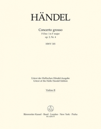 CONCERTO GROSSO F-DUR OP.3,4 HWV315 FUER ORCHESTER VIOLINE 2