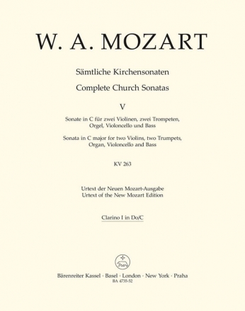 Sonate C-Dur KV263 fr 2 Violinen, 2 Trompeten, Orgel, Violoncello und Kontraba,  Trompete 1