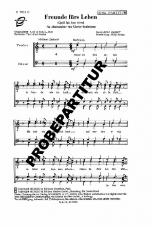 Freunde frs Leben fr Mnnerchor und Klavier Chorpartitur