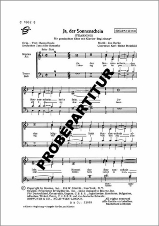 Ja, der Sonnenschein f�r SATB Chor und Klavier Partitur (dt/en) (=Einzelausgabe)