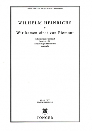 Wir kamen einst von Piemont fr Mnnerchor a cappella Singpartitur (dt)