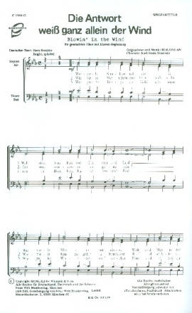 Blowin' in the Wind fr gem Chor und Klavier Chorpartitur (en/dt)