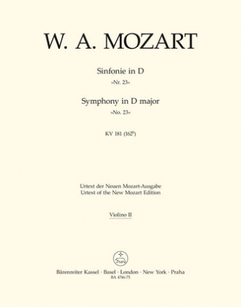 SINFONIE D-DUR FUER ORCHESTER, KV 162B (181) VIOLINE 2