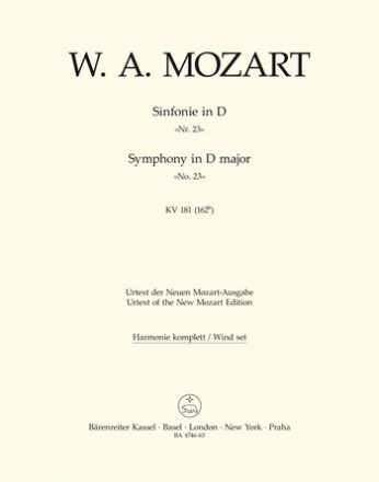 SINFONIE D-DUR FUER ORCHESTER, KV 162B (181) HARMONIESTIMMEN