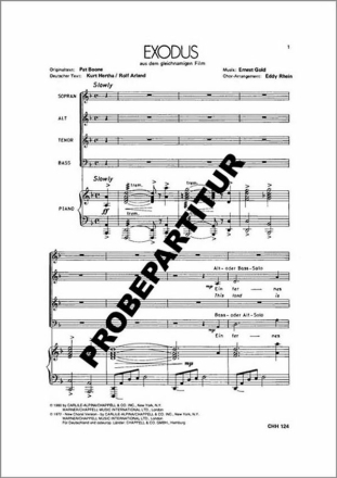 Exodus Titelmelodie aus dem Film f�r gem Chor und Klavier Partitur (dt/en)
