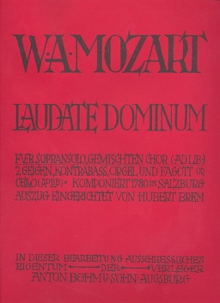 Laudate Dominum KV339 fr Sopran, Frauenchor, Streicher und Orgel Orgelauszug